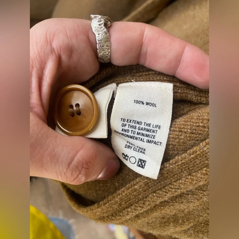 NWT Alex Mill 100% Wool Beatrice Sweater Cape Camel/Brown Pockets - Picture 7 of 9